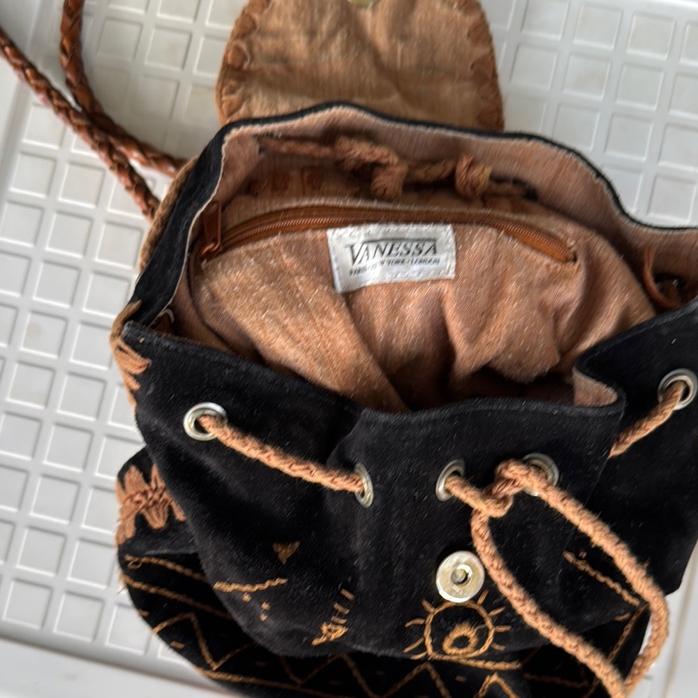 Black And Brown Backpack With Drawstring Closure - image 3